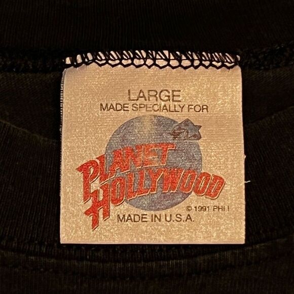 VTG ’91 Planet Hollywood Dallas Black Graphic Tee Shirt / Size L - Picture 4 of 4